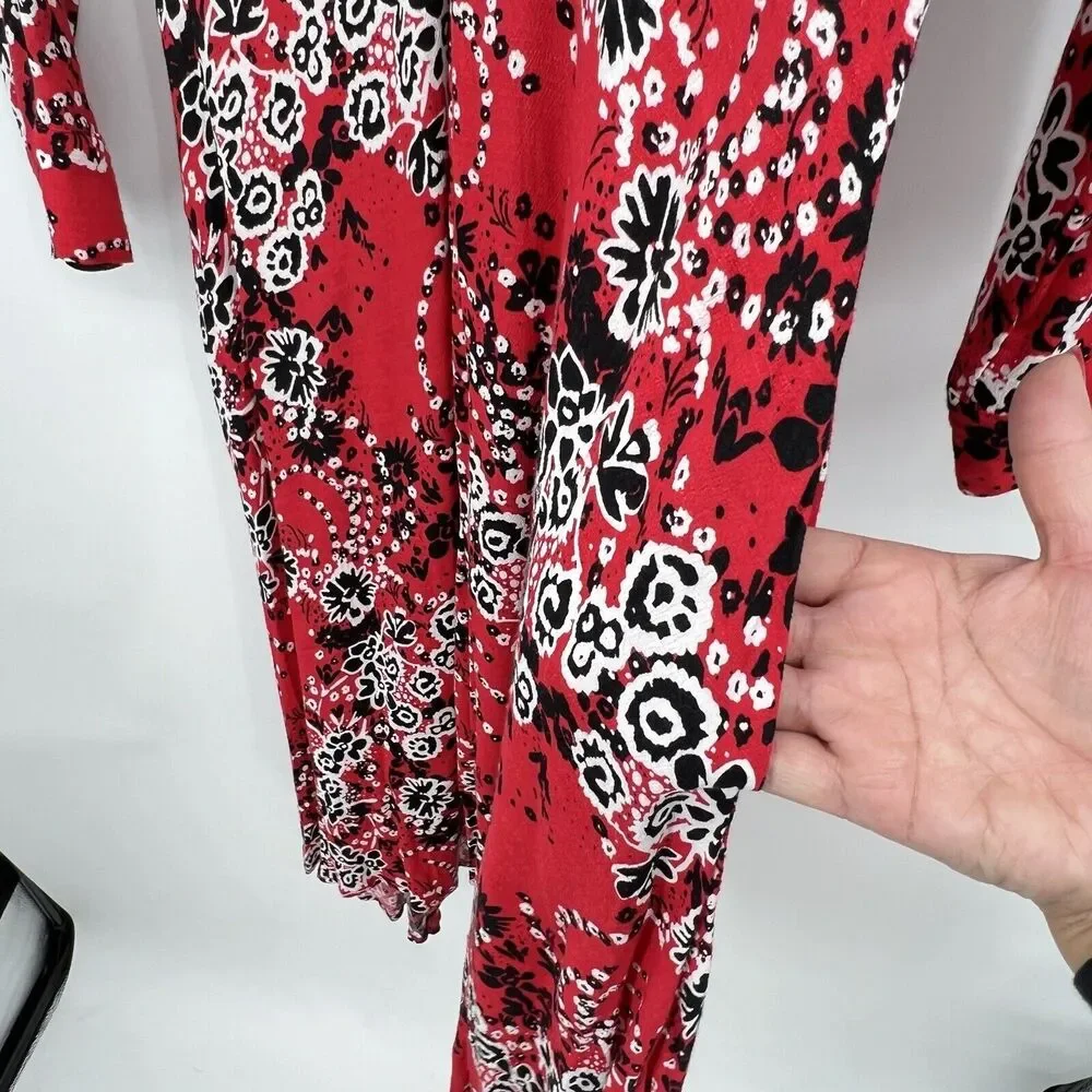 Free People Tough Love Maxi‎ Shirtdress In Red Women’s 4 Long Sleeve Floral Boho